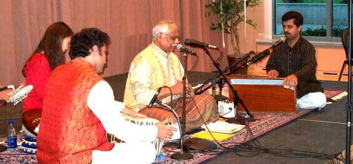 Accompanying his guru Pt. Vinayak Torvi on vocals & the harmonium at Indiana University, Indianapolis, USA